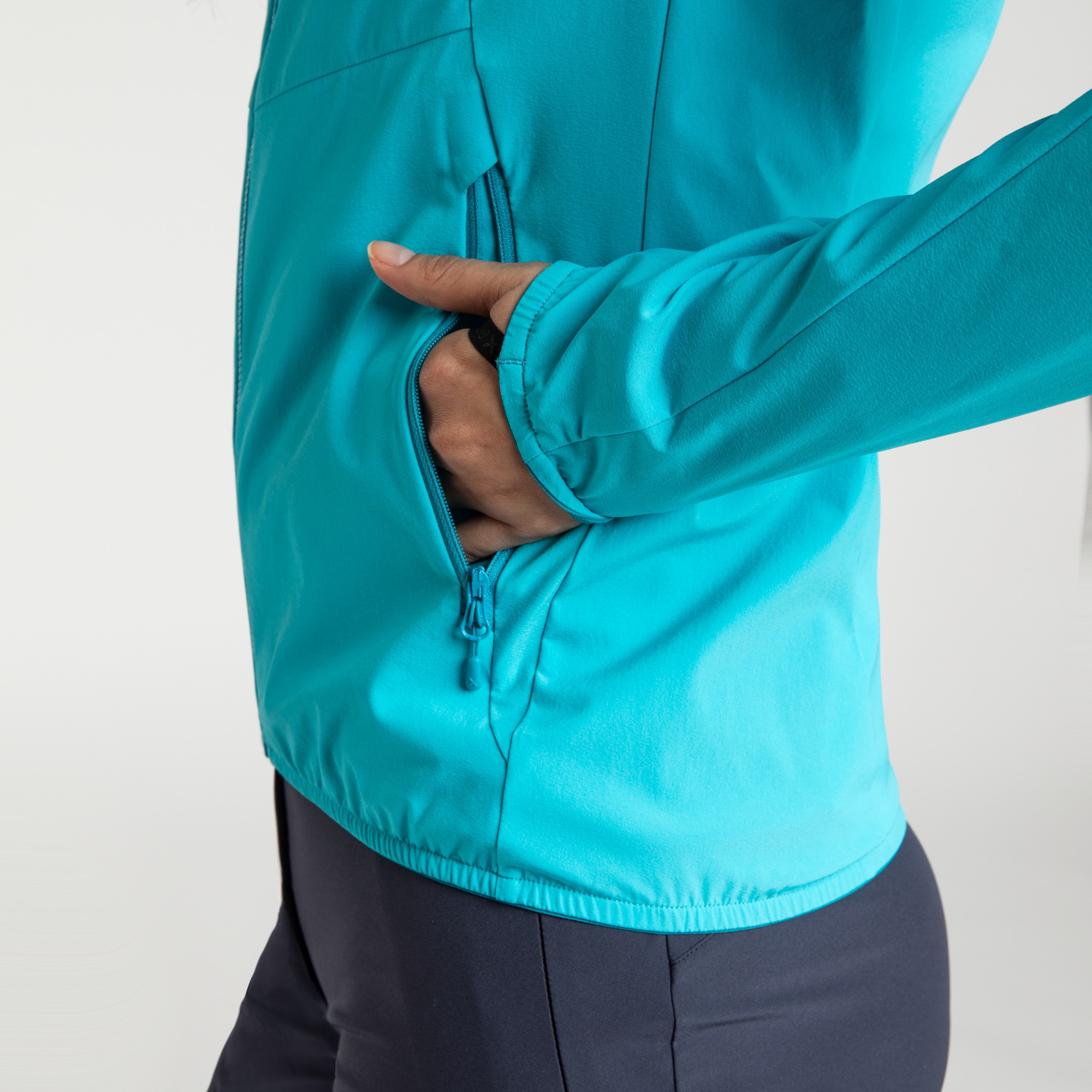 Chaqueta Rise Hooded Mujer Turquise/Graphite Blue
