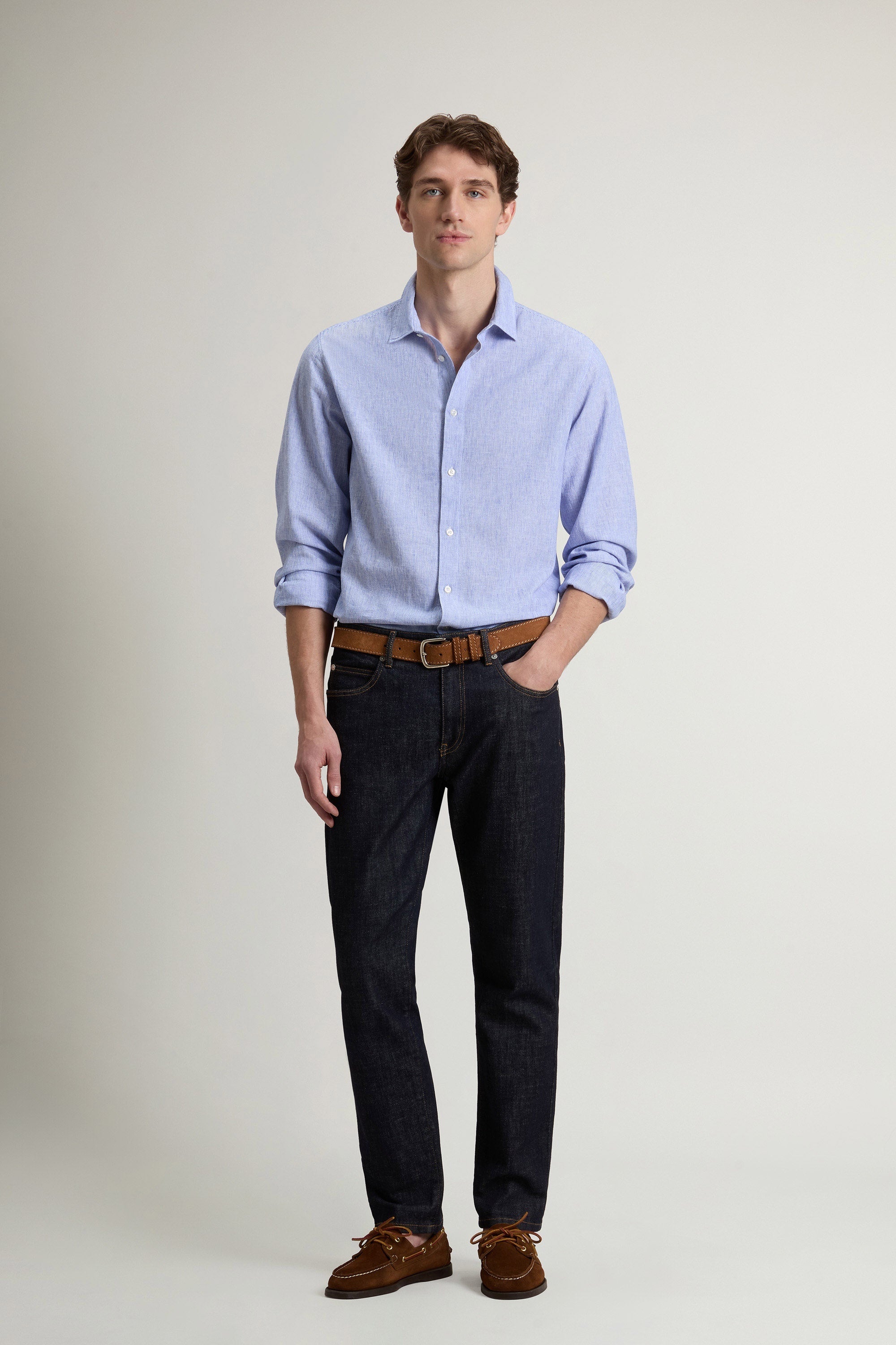 Camisa Linen Stripe Hombre Grisaille