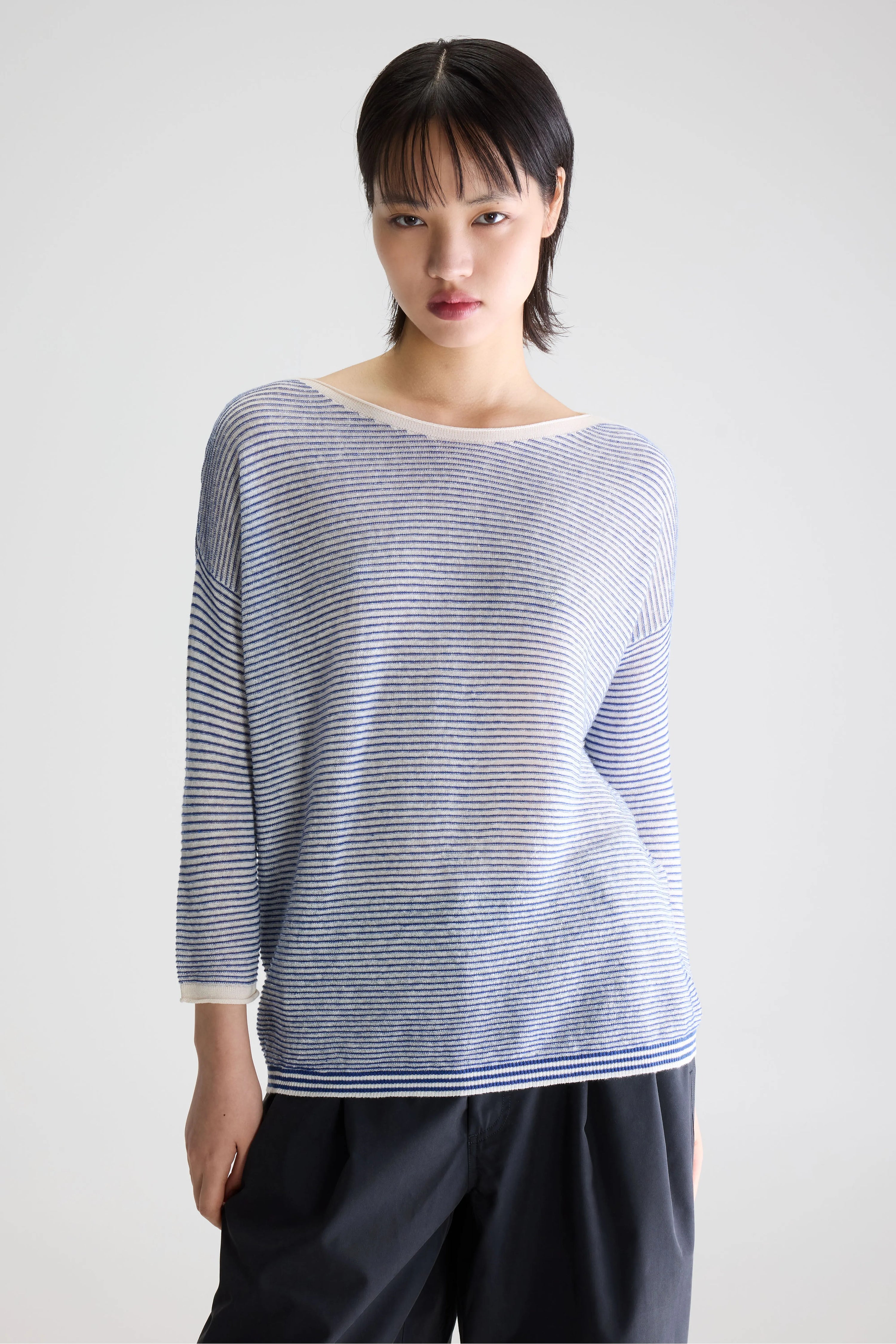 Pull Neep Boat Neck Femme Bleu/White