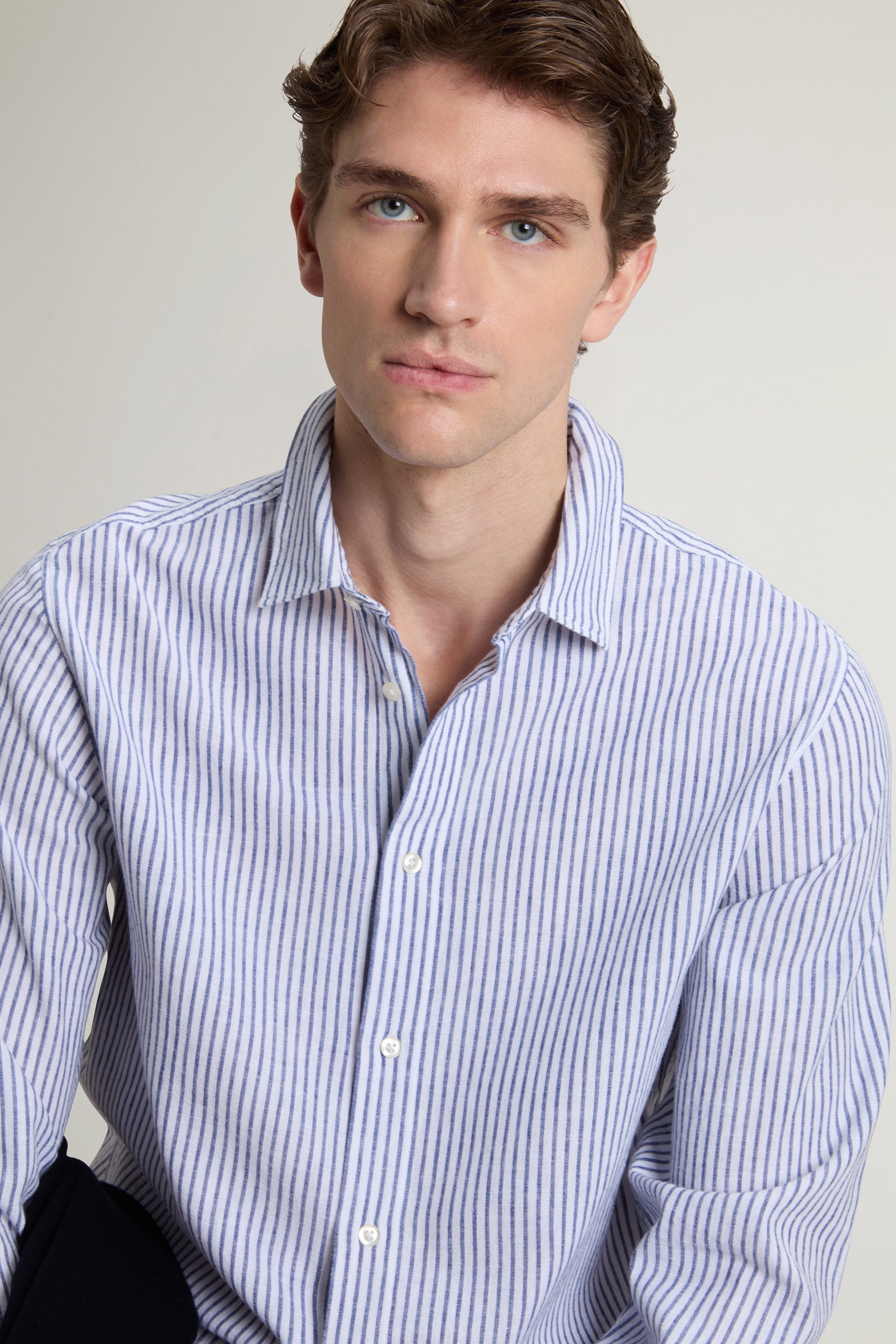 Camicia Linen Stripe Uomo Blue