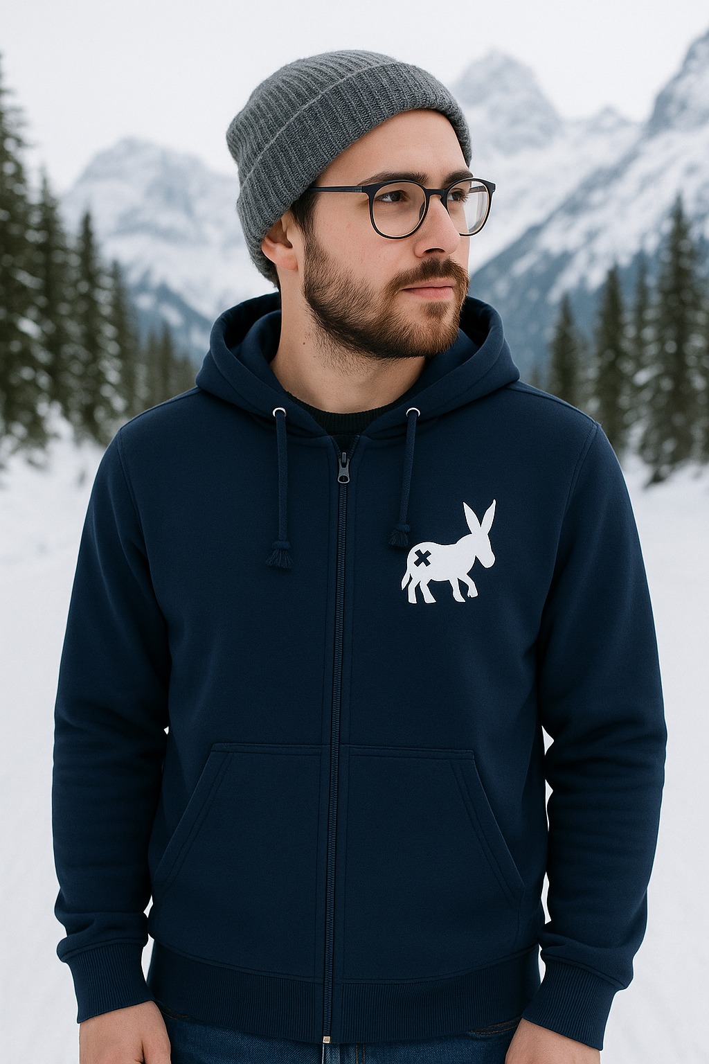 Pull zippé bleu à logo pour homme