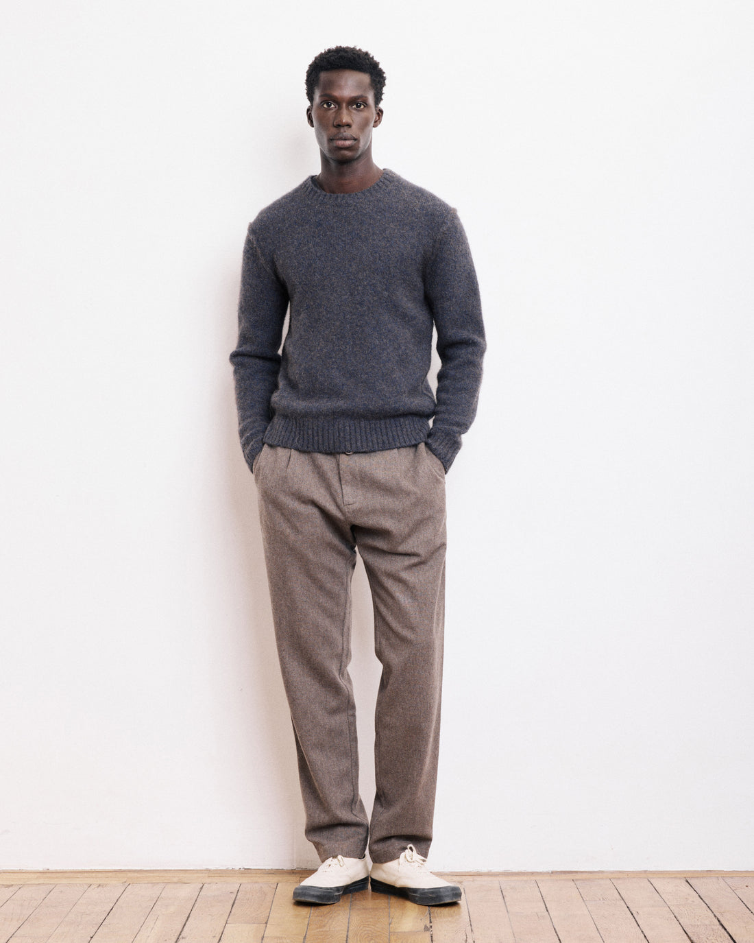 Men's Knitted Alpaca Sweater Navy Blue
