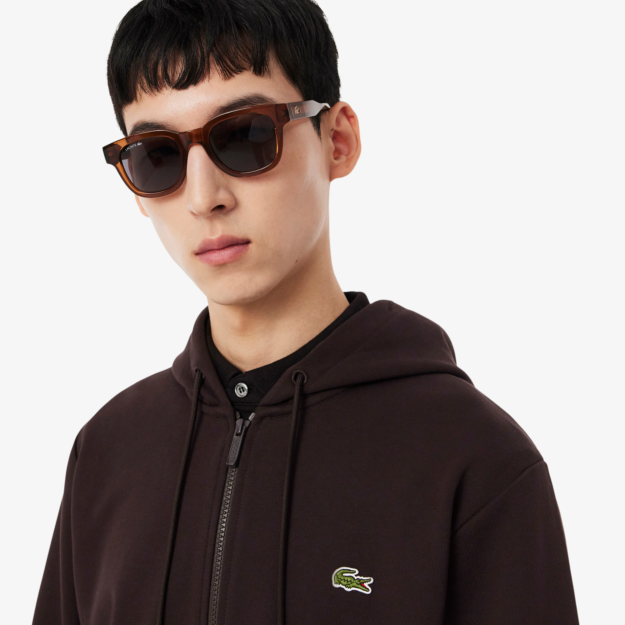 Pull Classic Fit Hoody Zip Homme Brown