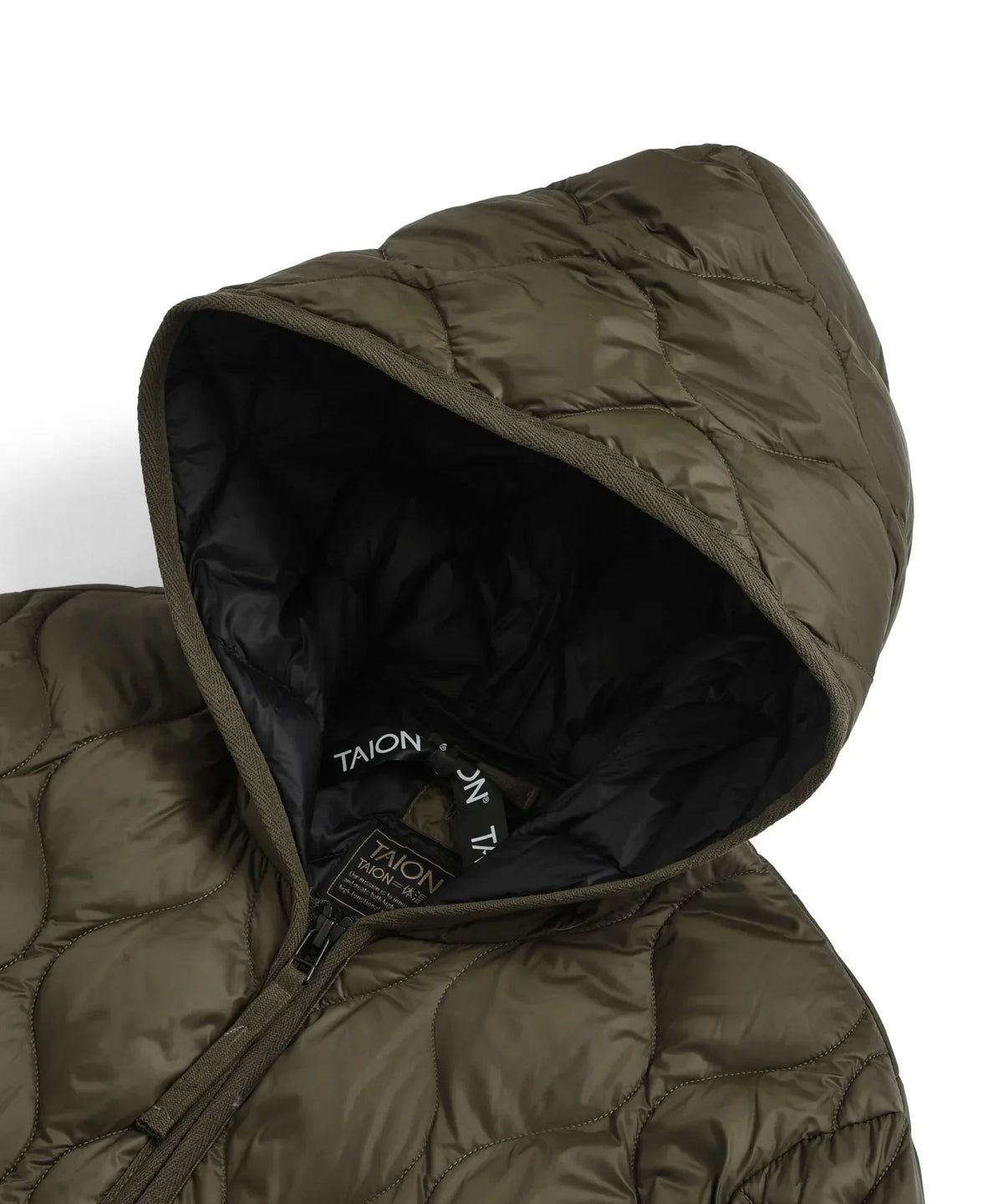 Casaco acolchoado militar com capuz e fecho W-Zip — verde-oliva escuro