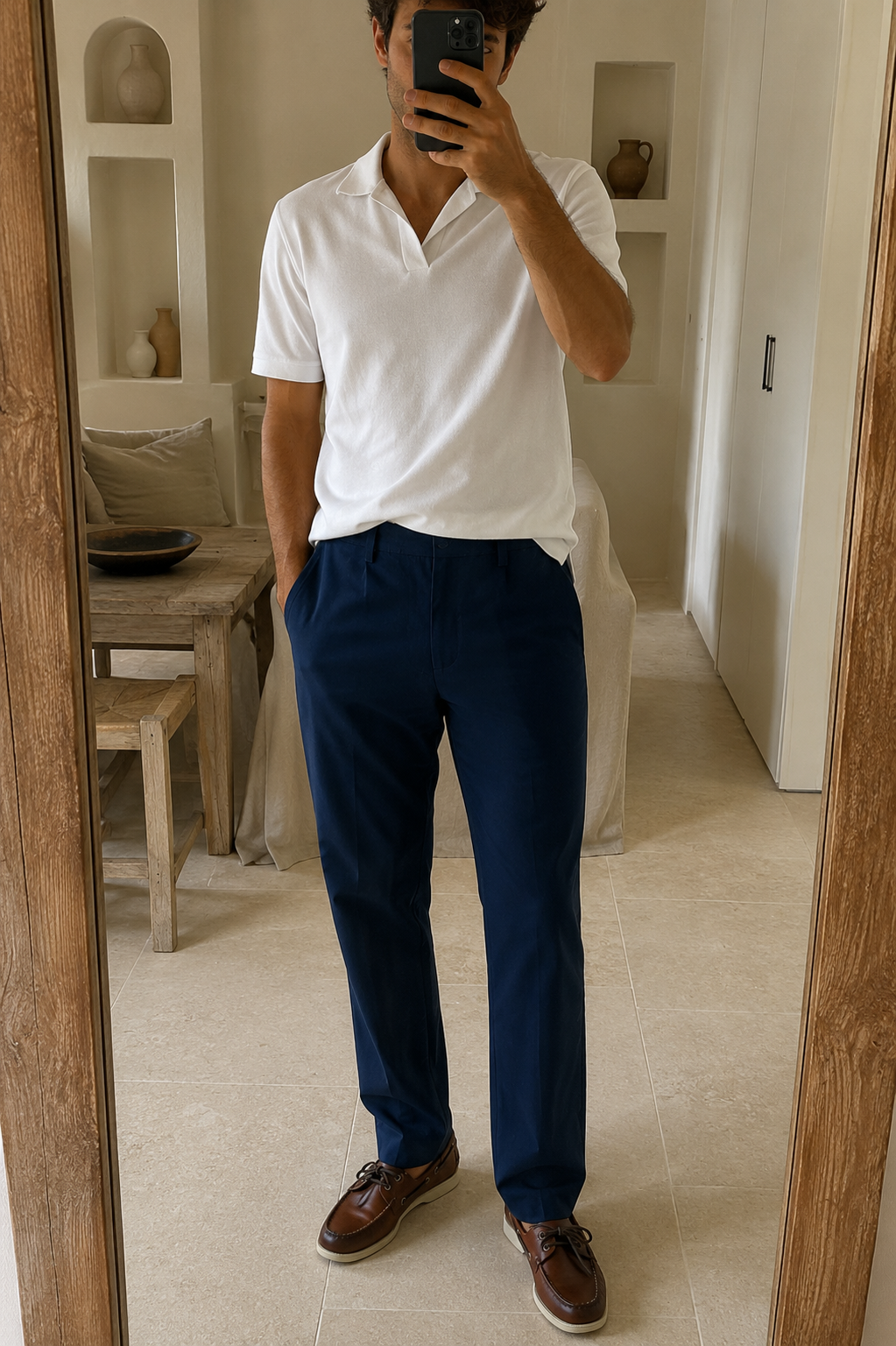 Mann Lightweight Lyocell Polo Weiss