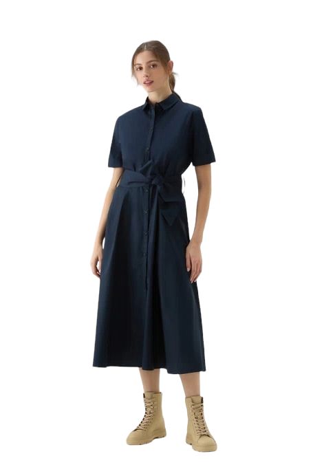 Women's Belted Poplin Dress Melton Blue 