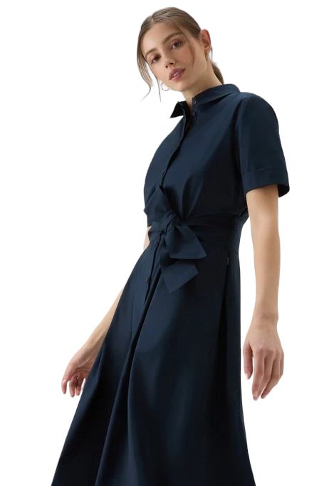 Women's Belted Poplin Dress Melton Blue 