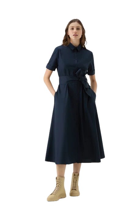Women's Belted Poplin Dress Melton Blue 