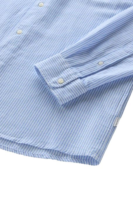 Men's Botton Down Linen Shirt Alaskan Blue Stripe 