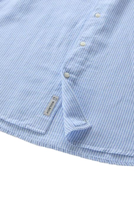 Men's Botton Down Linen Shirt Alaskan Blue Stripe 