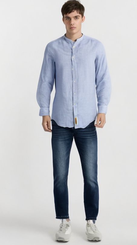Men's Bradford Linen Stripes Shirt White/Sapphire 