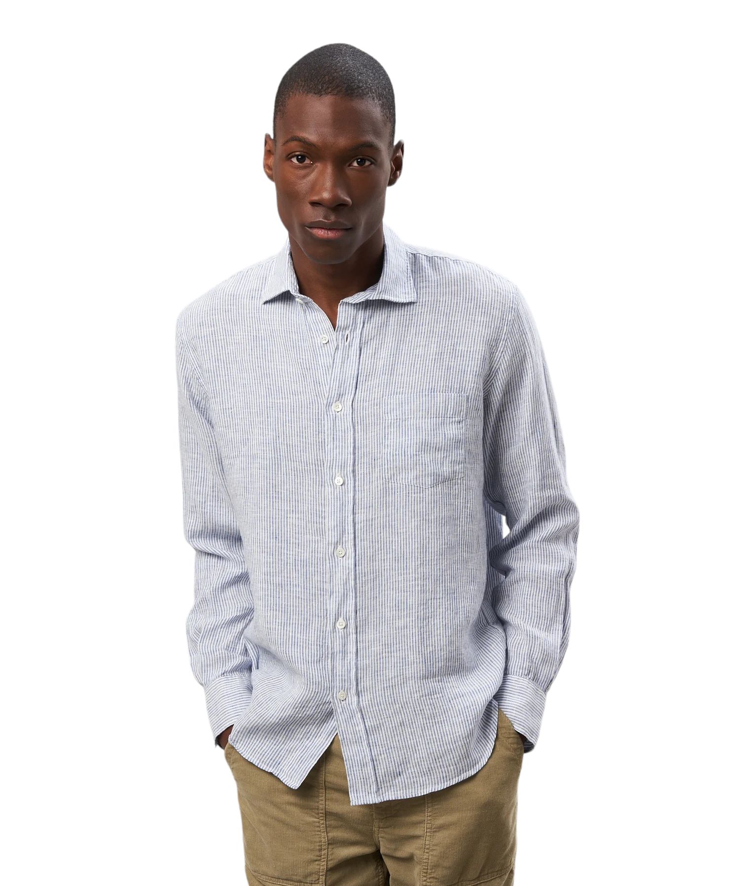 Men's Paul Oxford Linen Shirt White/Navy 