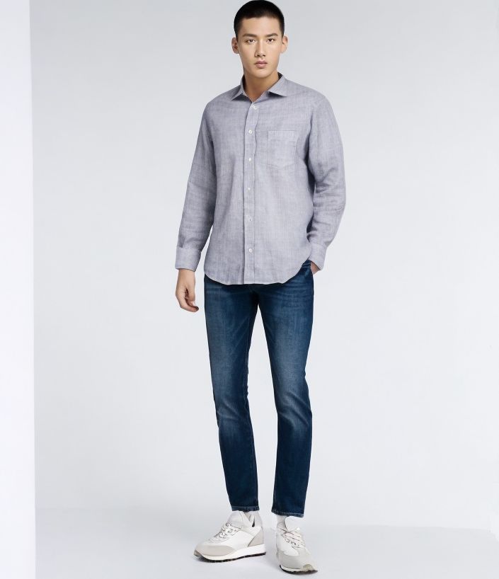Men's Paul Oxford Linen Shirt Off White/Blue 