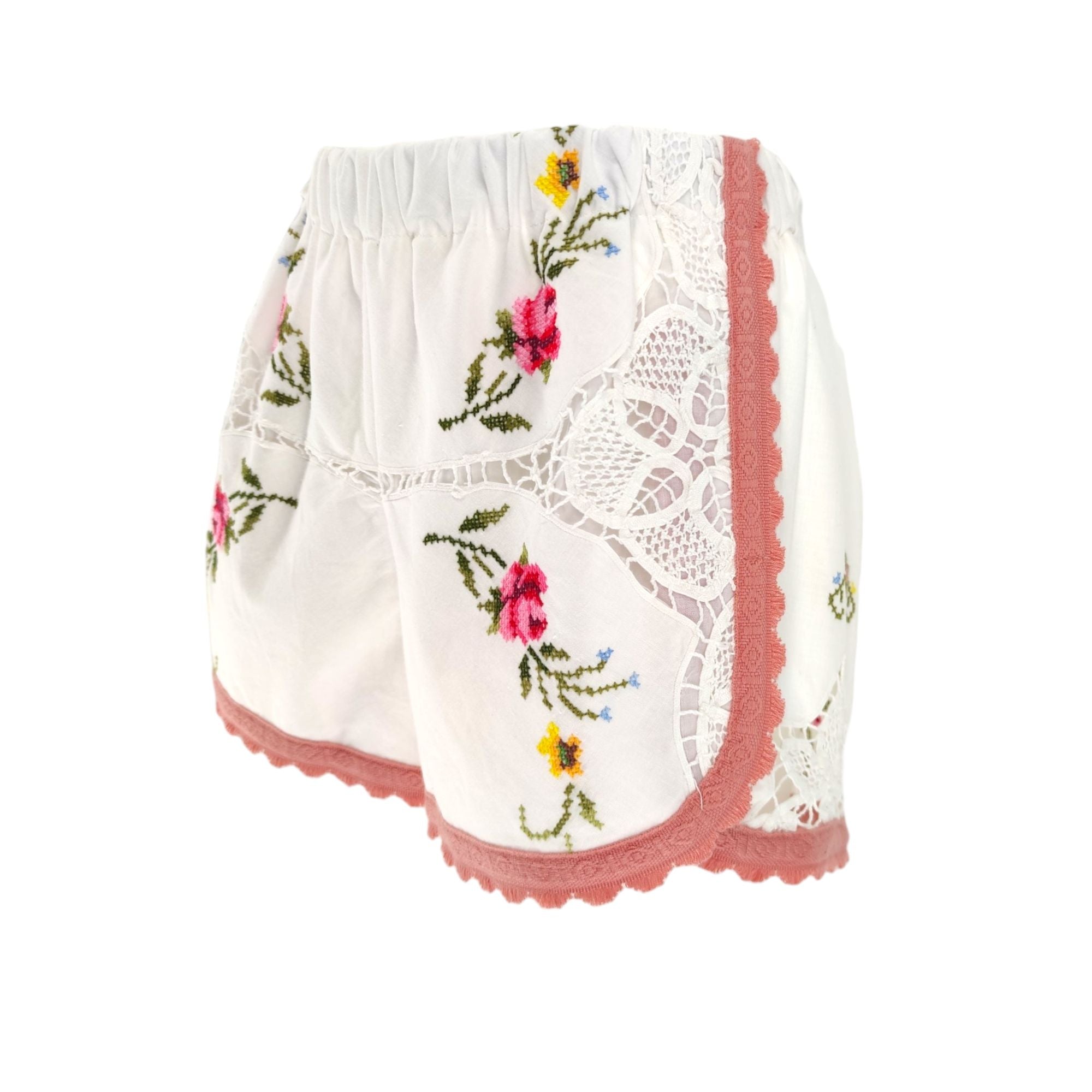 Women's Embroidery Shorts Off White/Pink 