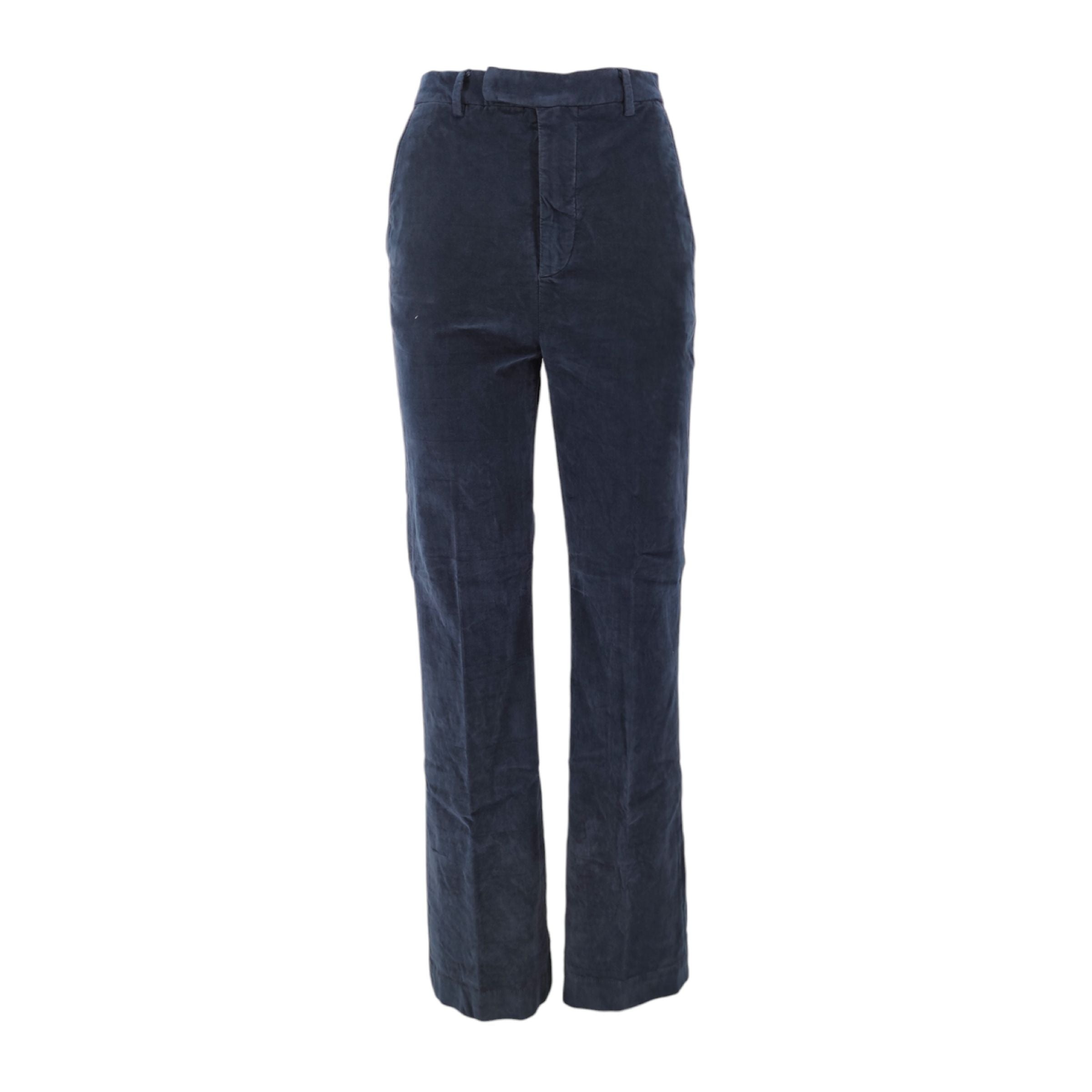 Women's Calis Smooth Velvet Trousers Navy Blue 