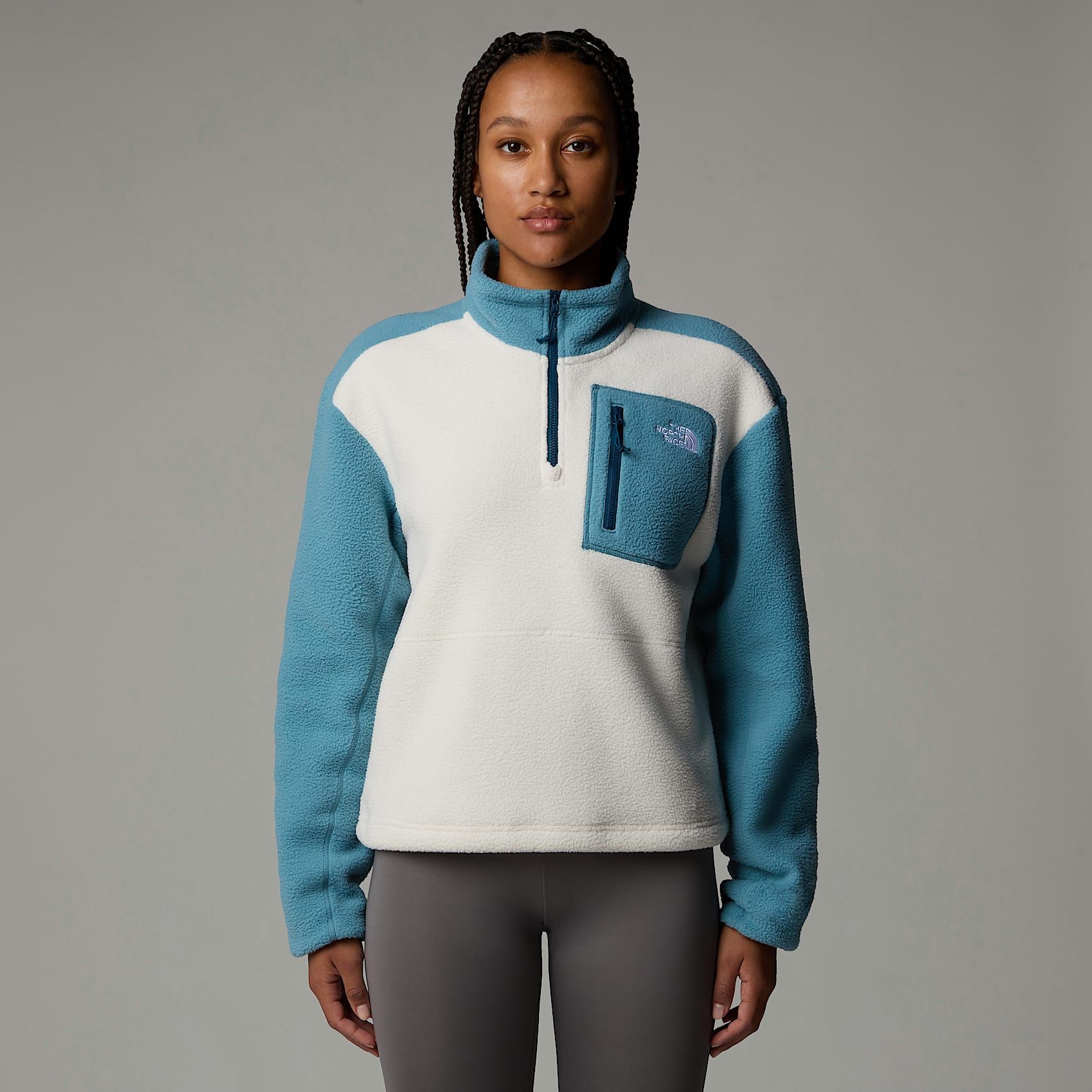 Maglia Yumiori 1/4 Zip Donna Algae Blue/White Dune/Midnight Petrol