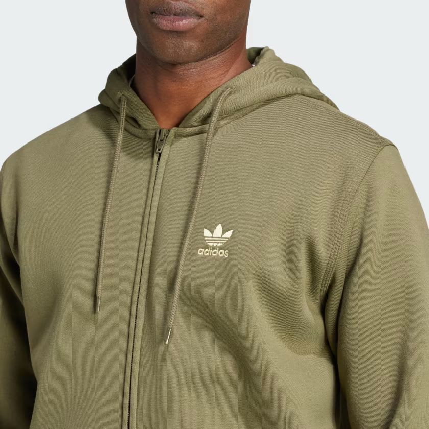 Maglia Hoodie Trefoil Essential Full Zip Uomo Olive Strata