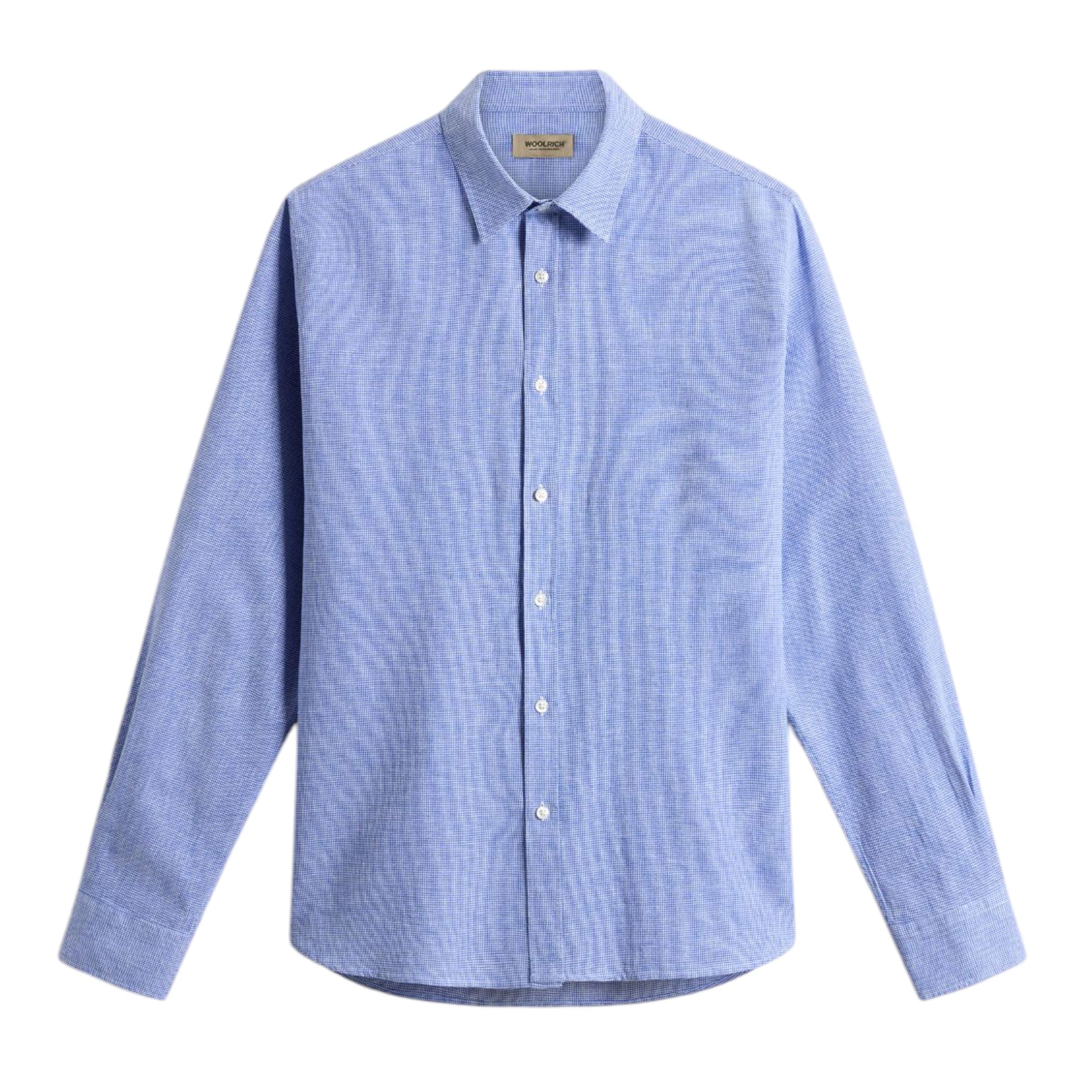Woolrich | Camicia Linen Cotton Uomo Pied De Poule Blue - Fabbrica Ski Sises