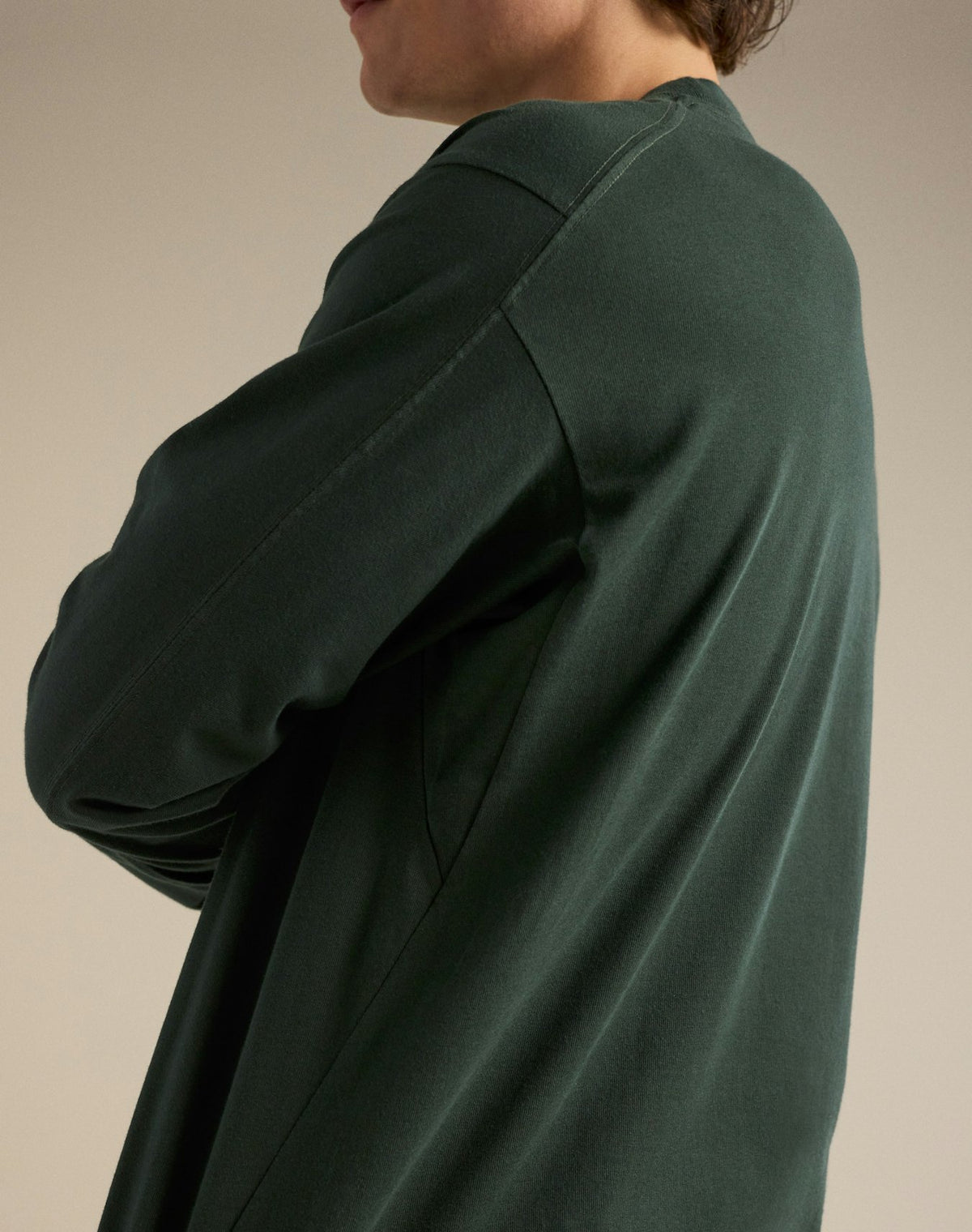 Mann Kragg Cotton Langarm T-shirt Dark Jade