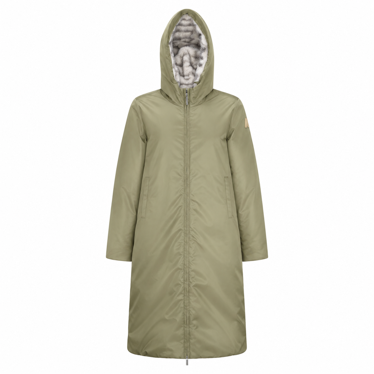 Frau Oller Shiny Twill Fur Jacke Green Army Ful