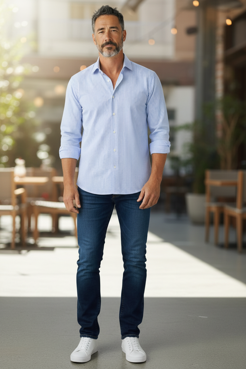 Camicia Simo Seersucker Uomo Azzurro/Bianco
