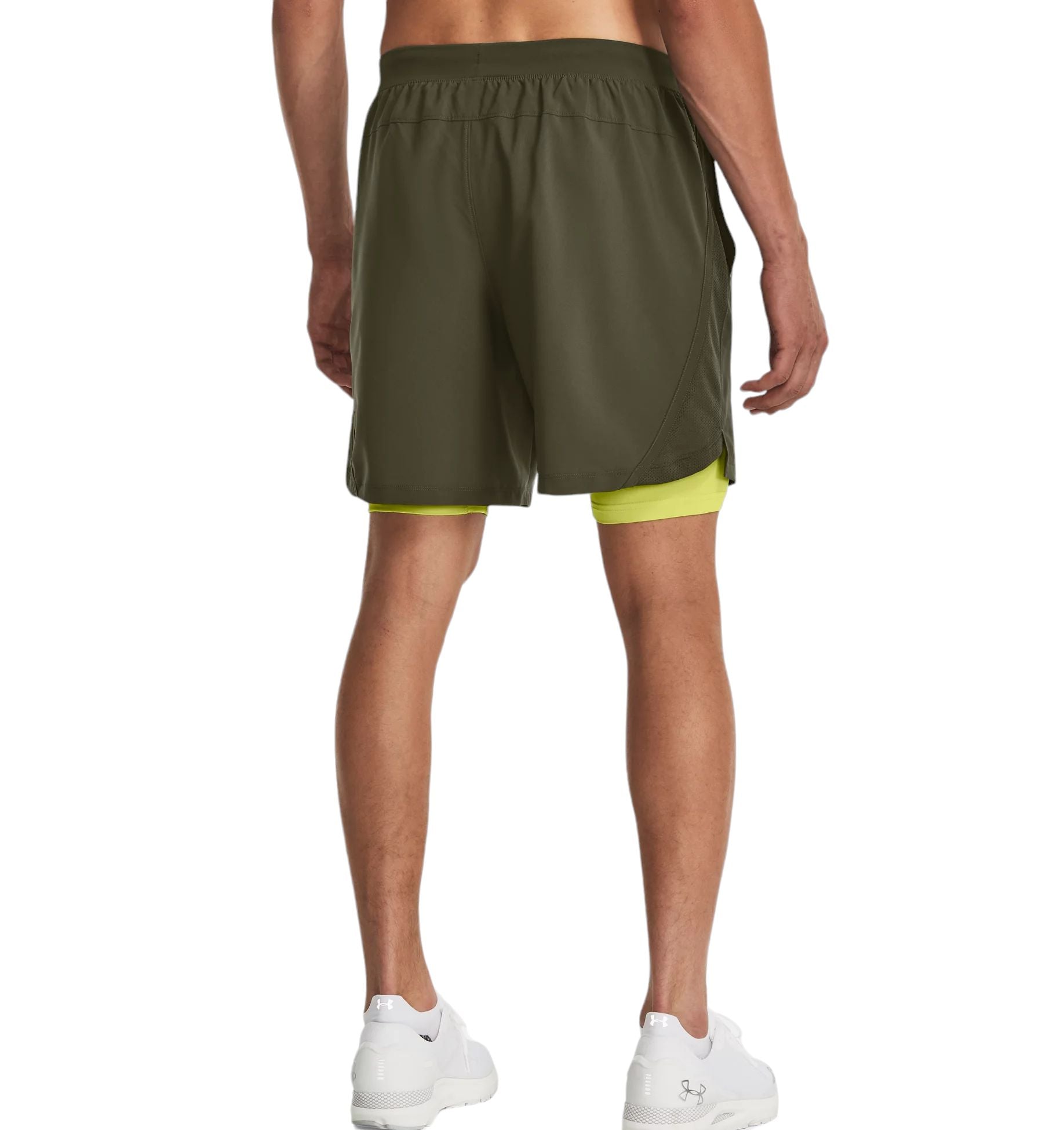 Men's Launch Run 2-in-1 Shorts Marine Green/Lime Yellow/Reflective 