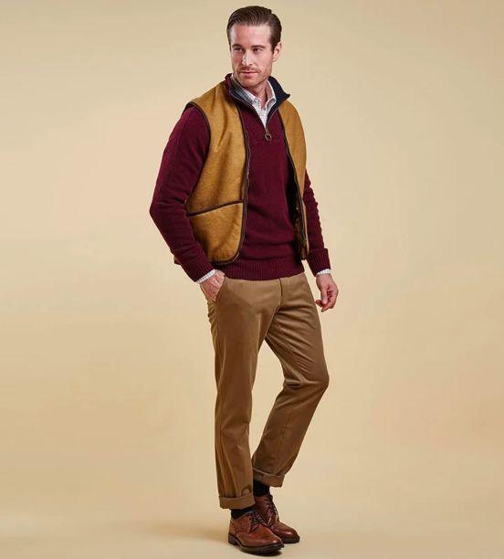 Barbour | Gilet Warm Pile Lining Waistcoat Zipin Uomo Beige - Fabbrica Ski Sises